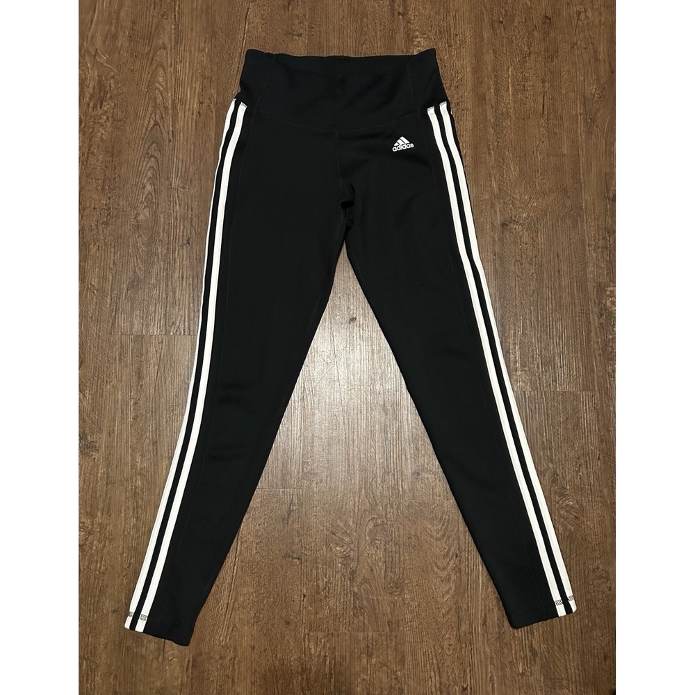 Adidas Black 3-Stripe Athletic Leggings (inseam 27")